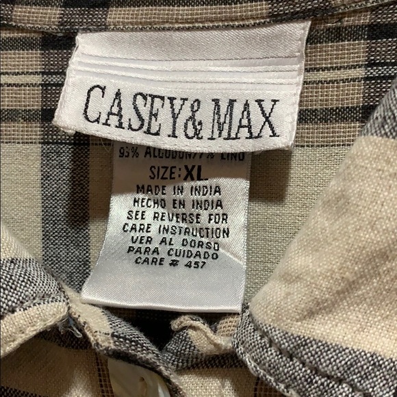 CASEY/MAX TIP TAN/BLK PLAID COT/LIN SZ XL POCKETS - Picture 4 of 6